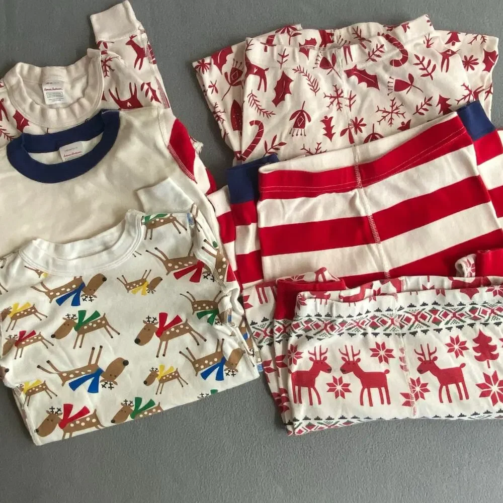Hanna Andersson Christmas Holiday Pajama Sets Mismatched Lot‎ of 3 Kids Size 10